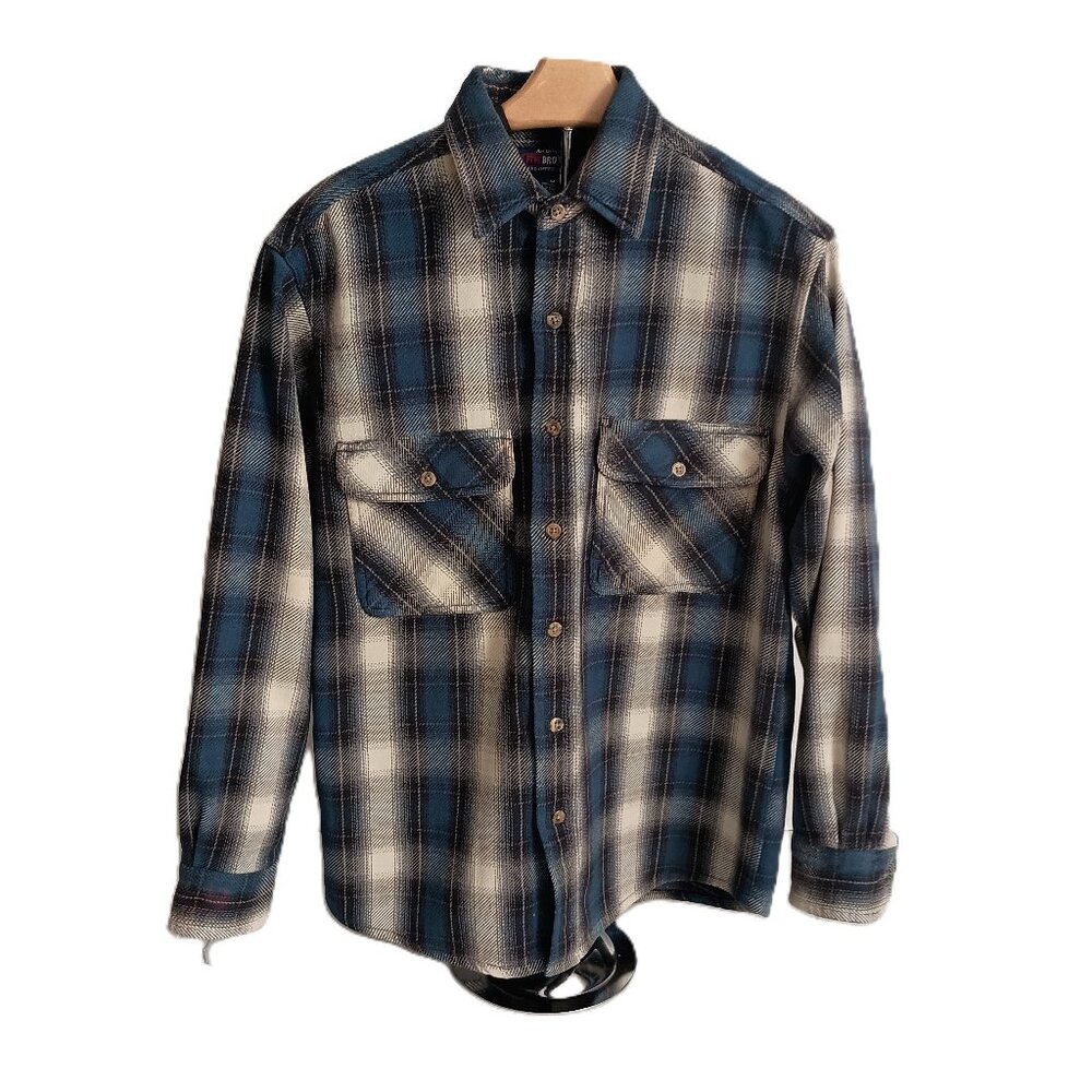 Five Brothers Shirt Heavy Weight Blue/Black/White Plaid Men’s Size M VGUC